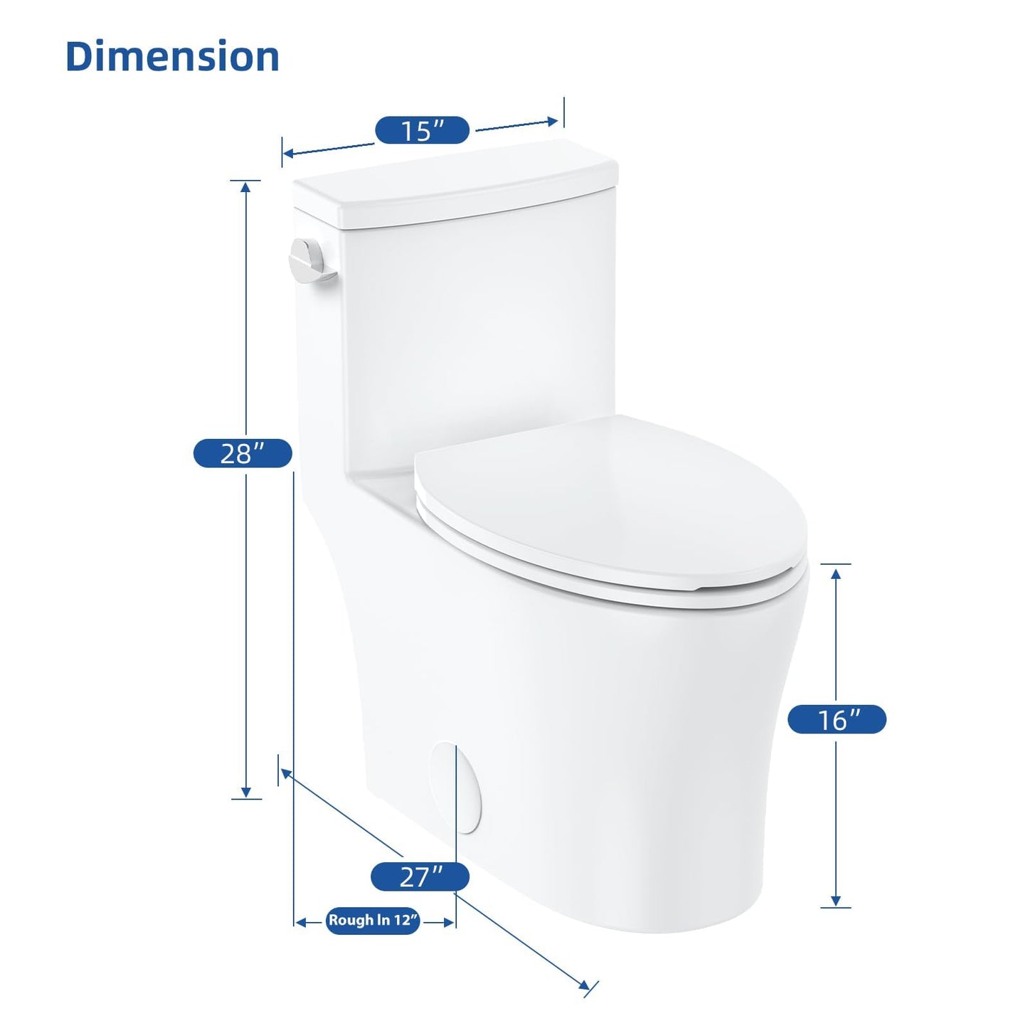 Toilet White One-Piece, Water Efficient Single Flush 3/4.8L, Soft-Close Seat, Side Push Handle, Quick Install, Modern Home Bathroom Toilet, Comfortable Elongated Bowl, Low Consumption, Easy Cleaning