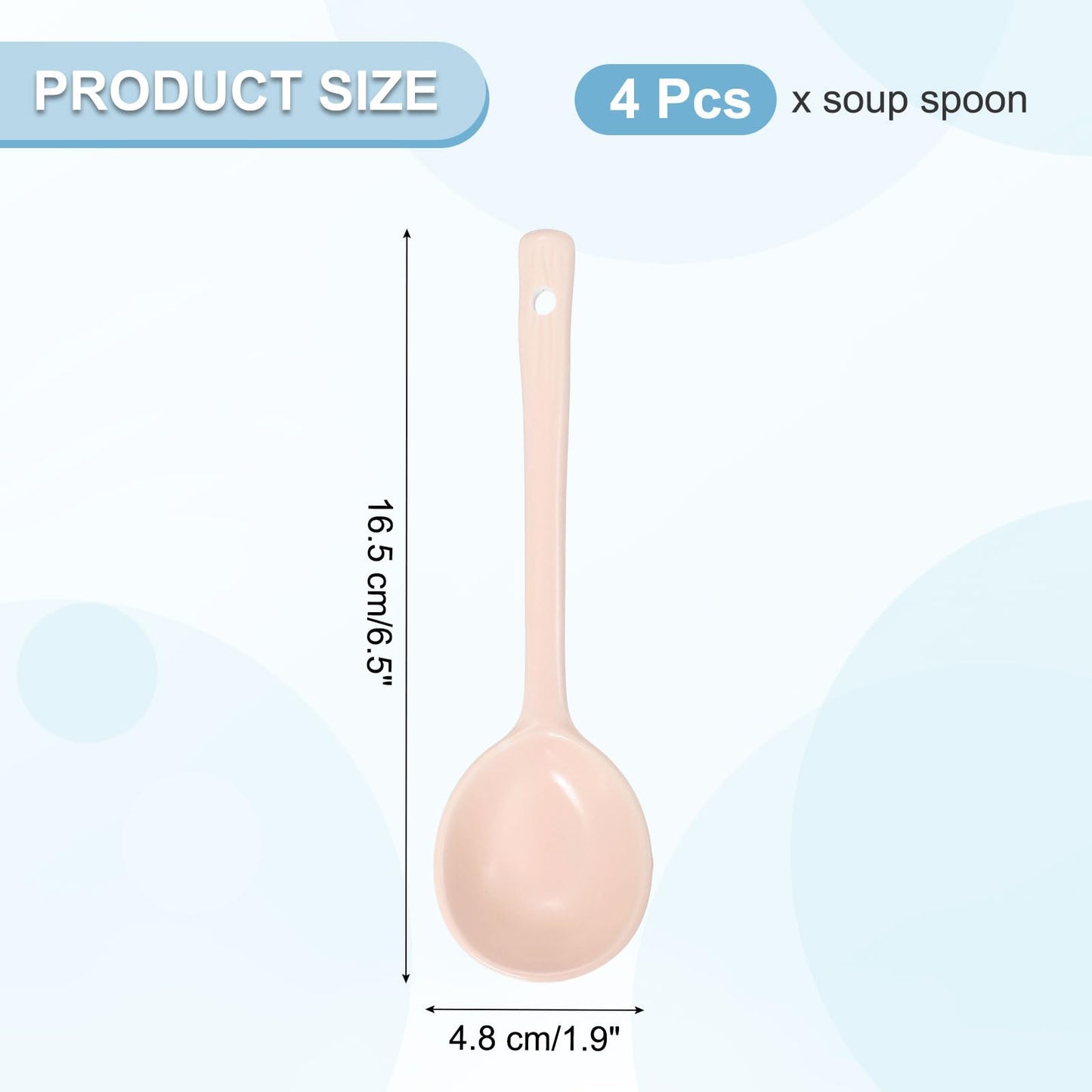uxcell 4pcs Ceramic Soup Spoons, Long Handle Dinner Serving Spoon for Soup, Noodles, Dumplings Pink