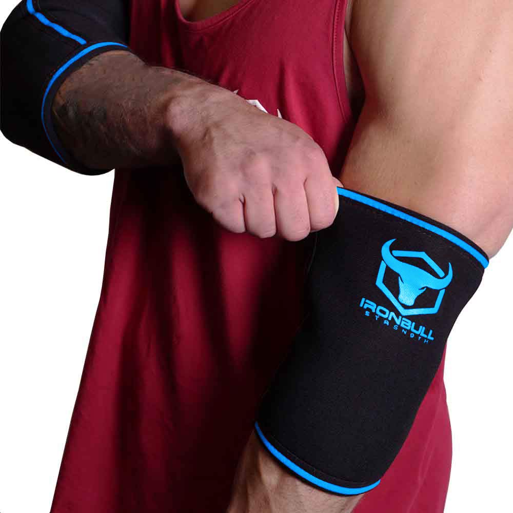 Elbow Sleeves 5mm (1 Pair) - High Performance Elbow Sleeve Support for Weightlifting, Weight Training & Powerlifting - Best Compression Straps - for Men and Women (X-Small, Black/Blue)
