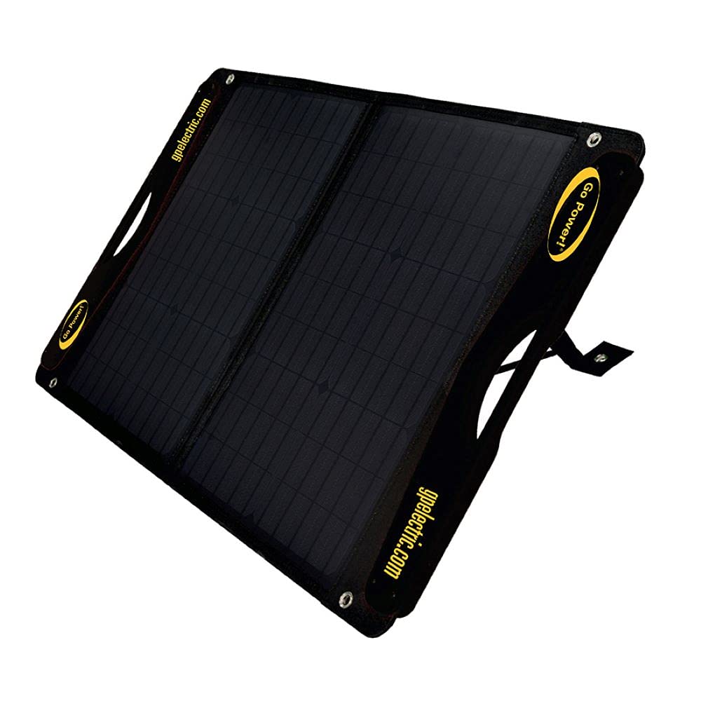 Go Power DuraLite 100-Watt Solar Panel with 30-Amp PWM Charge Controller, Foldable, High-Efficiency Monocrystalline Cells, Expandable to 300-Watt, Ideal for Camping, RVs, Campers, ATVs, Boats - Black