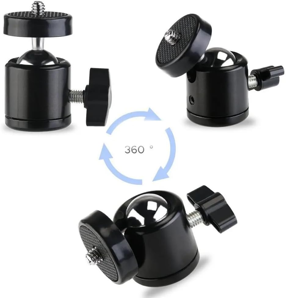 Reflex Camera 360 1/4''-20 Swivel Mini Tripod Ball Head with Screw for GoPro, DSLR, Camcorder, LED Light Adjustable