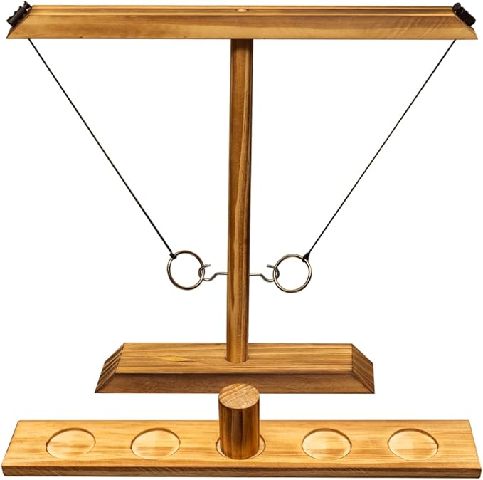 Premium Wooden Swing Ring Hook Game Set with Shot Glasses – Indoor/Outdoor Fun for Adults, Kids, and Family Parties