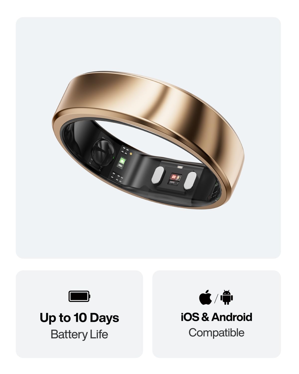 RingConn Gen 2 Air, Ultra-Thin AI Smart Ring, 10-Day Battery Life, Fitness/Sleep/Stress/HR Tracker for Women&Men, No App Fee for Standard Features, iOS & Android Compatible (Size 8, Dune Gold)