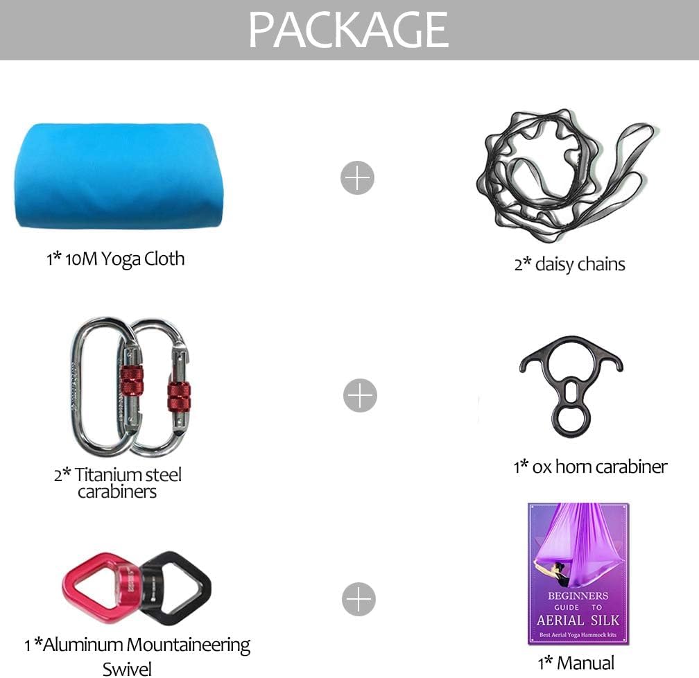 Aerial Silks Deluxe Equipment Set for Aerial Yoga, Aerial Yoga Hammock, Aerial Acrobatic,Circus Arts, Aerial Dance(L:10m W:2.8m)