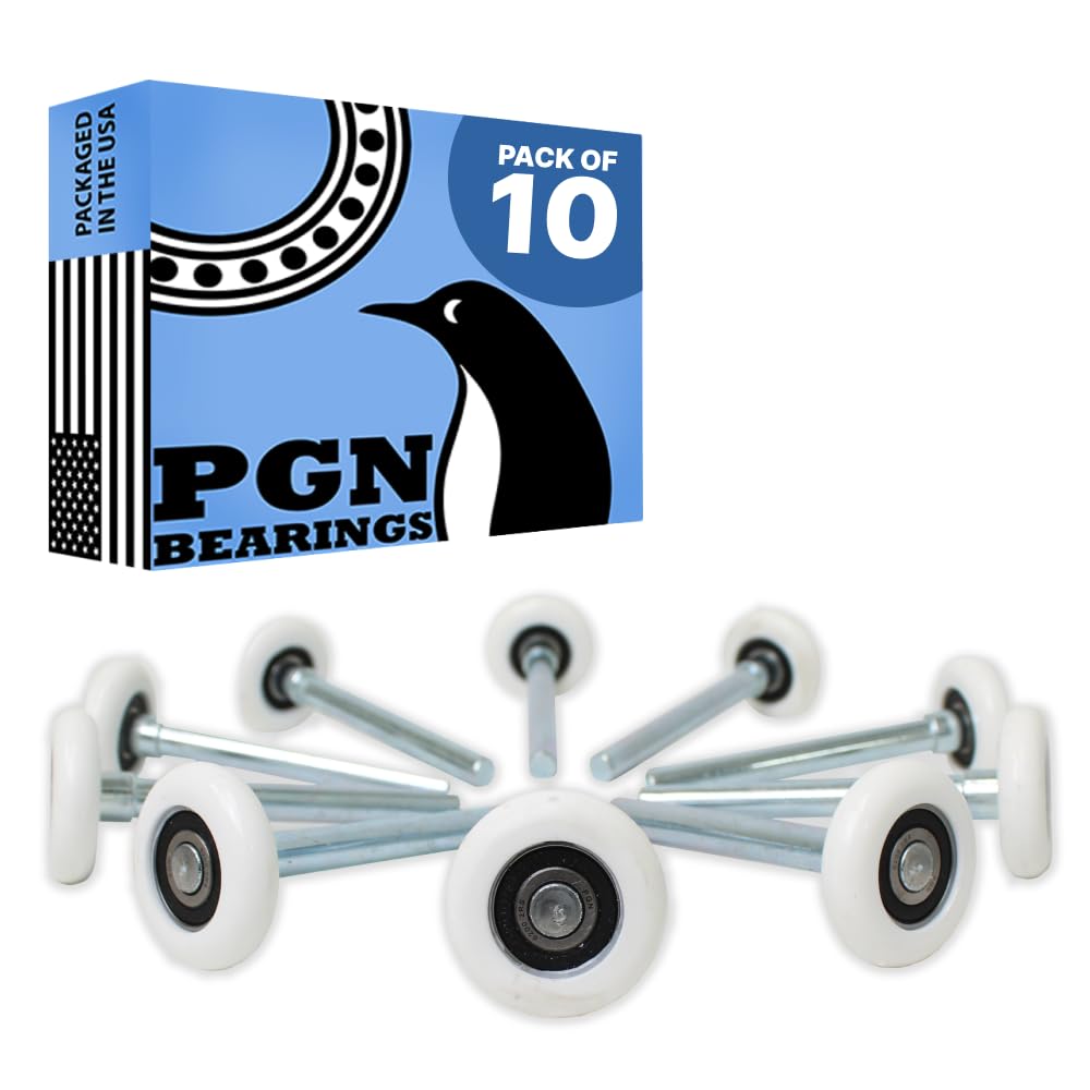 PGN Garage Door Rollers 10 Pack, Nylon Garage Door Wheels, Quiet & Heavy Duty Rollers Replacement, 4” Stem, 6200-2RS Sealed Bearings