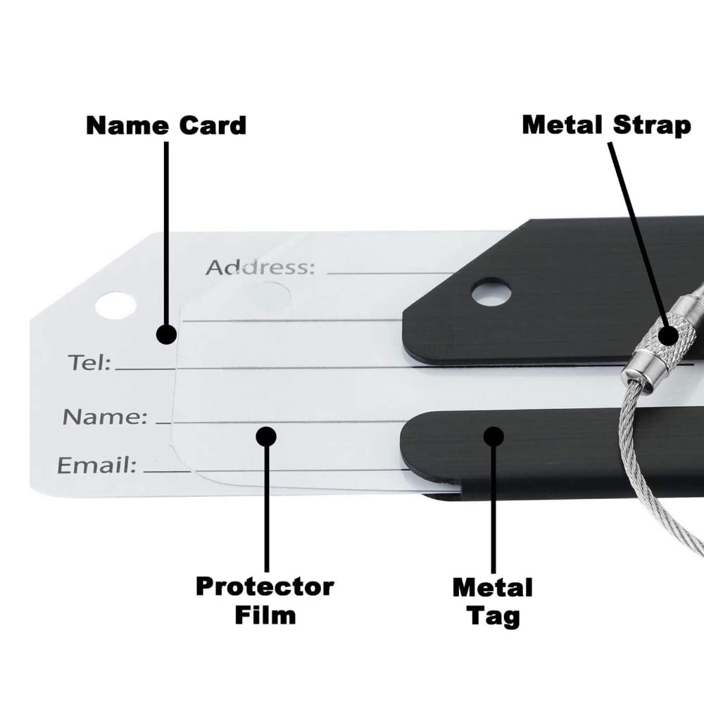 2Pack Black Aluminum Luggage Tag with Name ID Card Perfect to Quickly Spot Luggage Suitcase by Ovener
