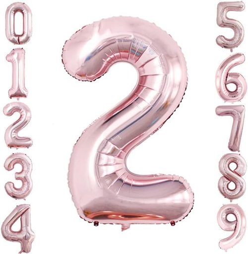 GOER Rose Gold Foil Number 2 Balloons - Huge 42 Inch & 32 Inch Birthday Party Decorations (3 Pcs)