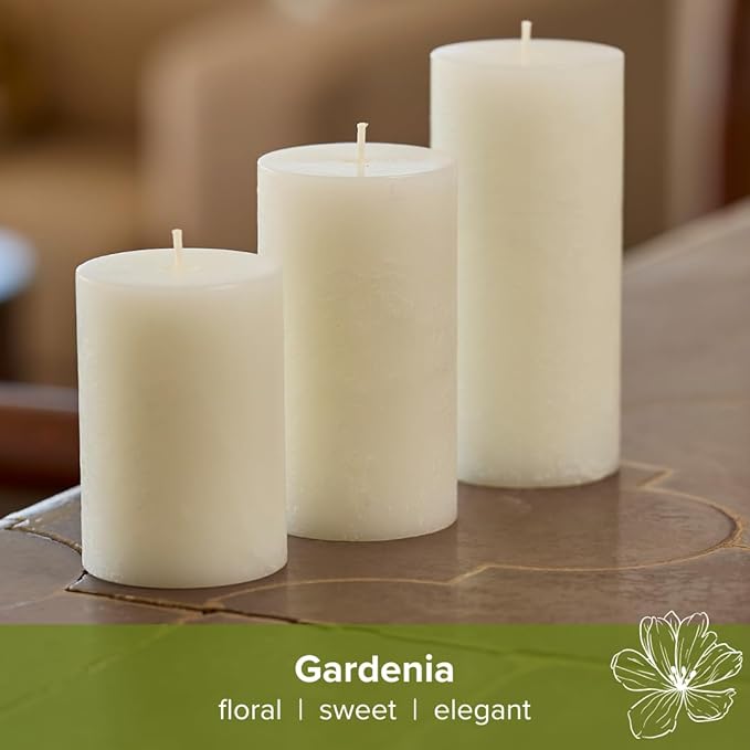 Simply Soson 3x6 inch White Rustic Gardenia Pillar Scented Candle - 3 Pack - for Home Decor, Aromatherapy, Weddings, Restaurants, Spa, Church