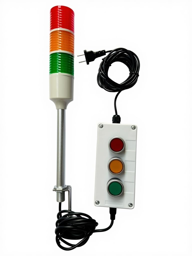 LED Tower Lights 3 Stack Super Bright Red/Yellow/Green Signal Lamp ON/Off Switch Industrial Adapter,16 ft Extension Cord，US Plug