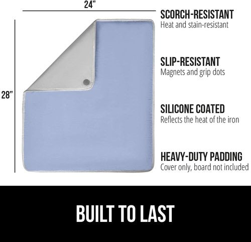 GORILLA GRIP The Original Ironing Board Cover and Pad, Silicone Coating, 400°F Scorch Resistant Thick Padding, Heavy Duty Iron Covers Standard Boards, Hook and Loop Fastener Strap, Blue 28x24