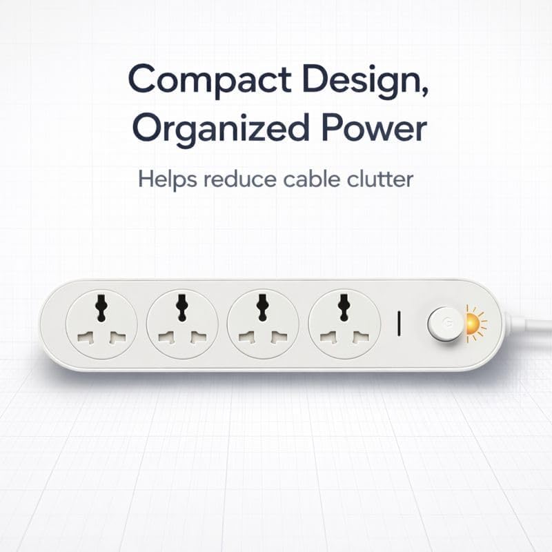 Meeneso 4 6A 250V 1.5 6mm Heavy Duty Socket Extension Board with Master Switch, Power Strip, Pure Copper Wiring