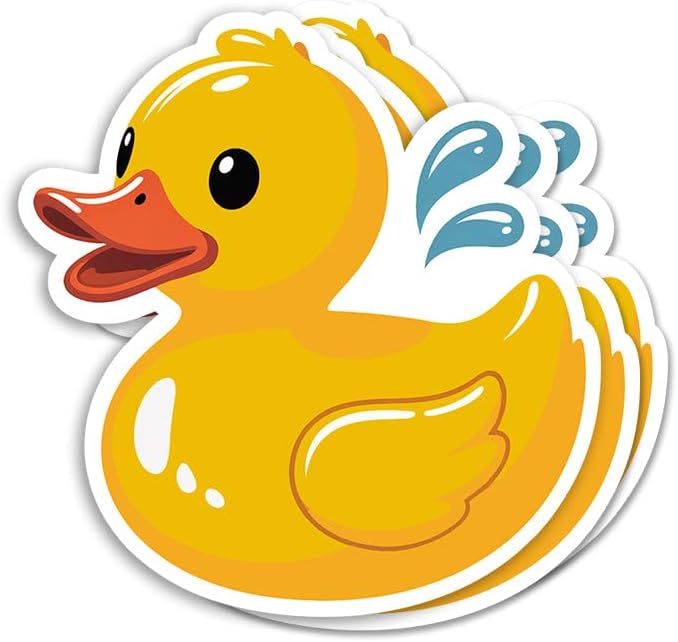 TNDesigns Cute Yellow Duck Splashing Water - Adorable Bathtub Rubber Duck Sticker with Playful Expression - Perfect