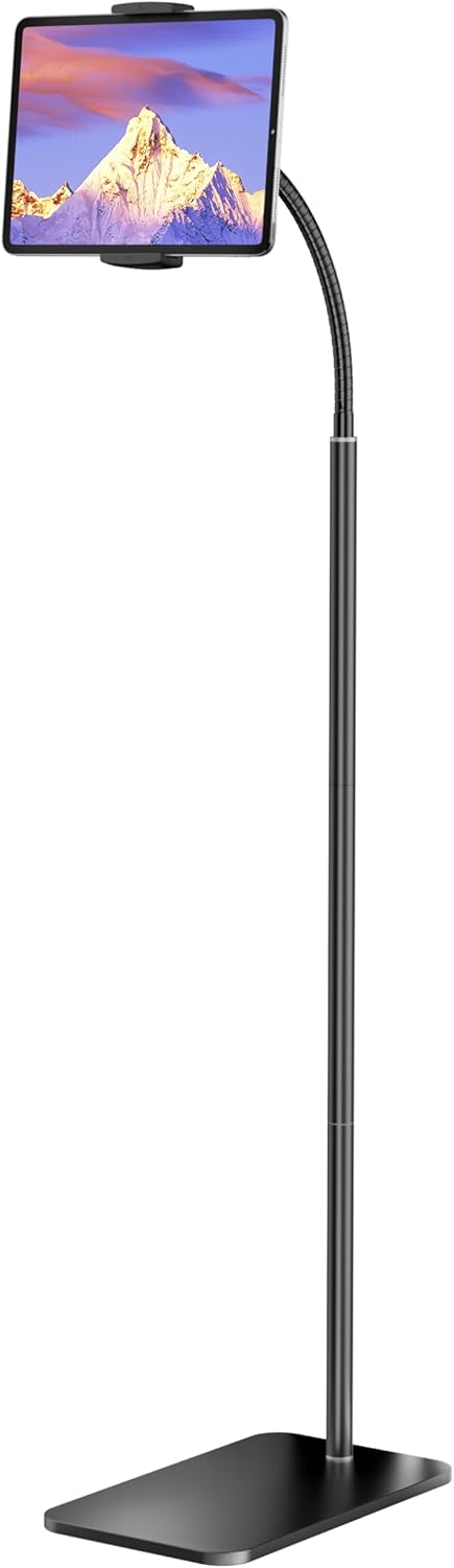 LanPavilion (4.7''-13''), iPad Stand, Adjustable Tablet Floor Stand Metal Tablet Holder with Flexible Gooseneck
