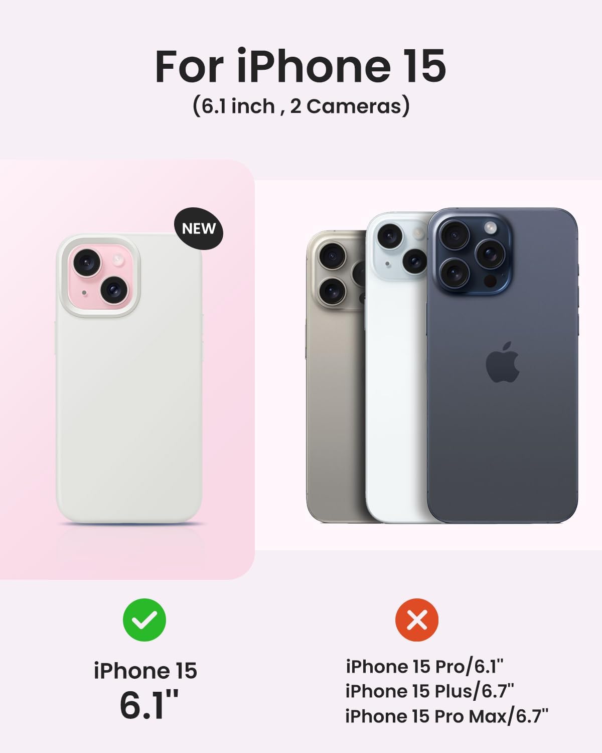 BUYDOT 15 6.1 Inch for iPhone Case Liquid Silicone Slim Shockproof Protective Cover Anti-Scratch Drop Protection,White
