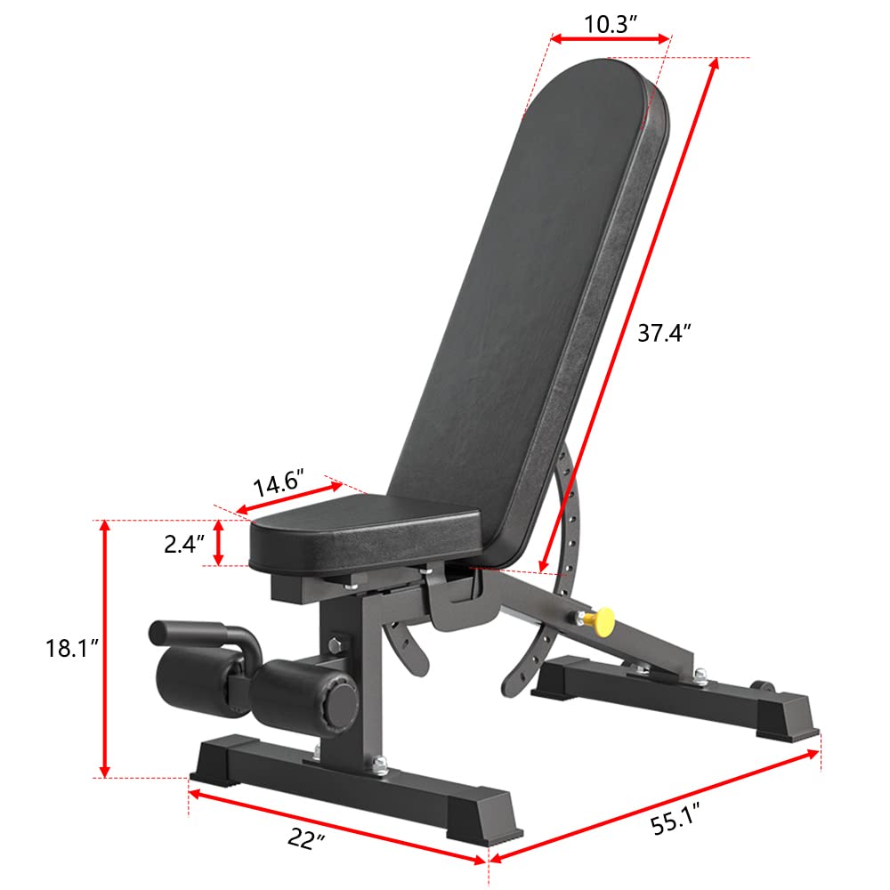 Cometofit Adjustable Bench, Professional Weight Bench, Incline Flat Decline Sit Up Bench,Dumbbell Stool (All Black)