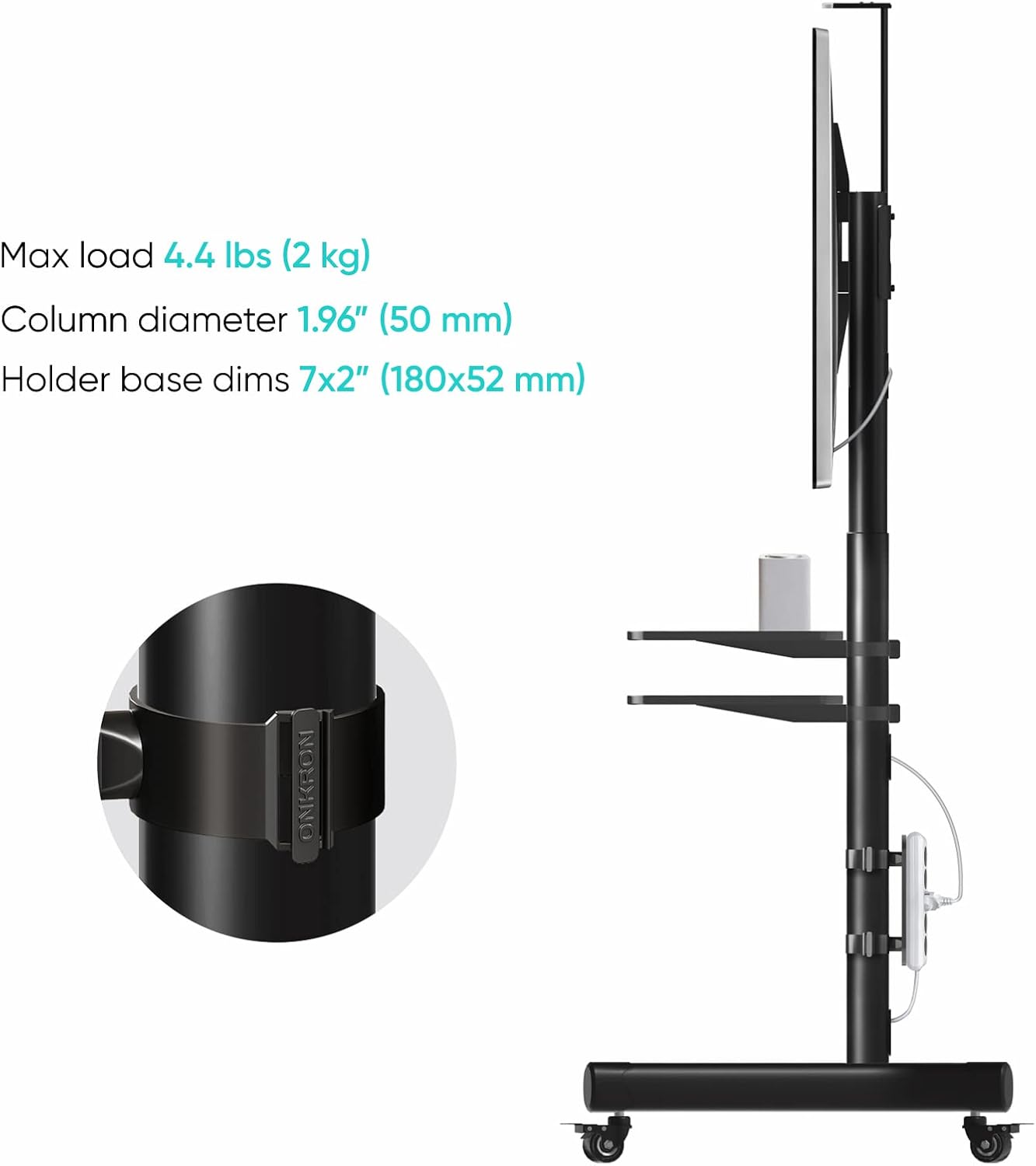 TS1881 50 mm (APS1881) ONKRON Power Strip Surge Protector Mounting Bracket for TV Stand Column Diameter Black