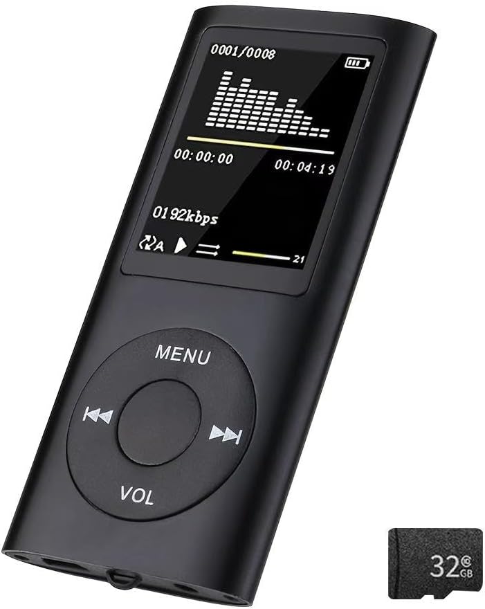 FKLBBLPM MP3 5.2, 32GB Player with Bluetooth Portable Music Player with Memory Card, Stereo Earphone, Voice Recorder