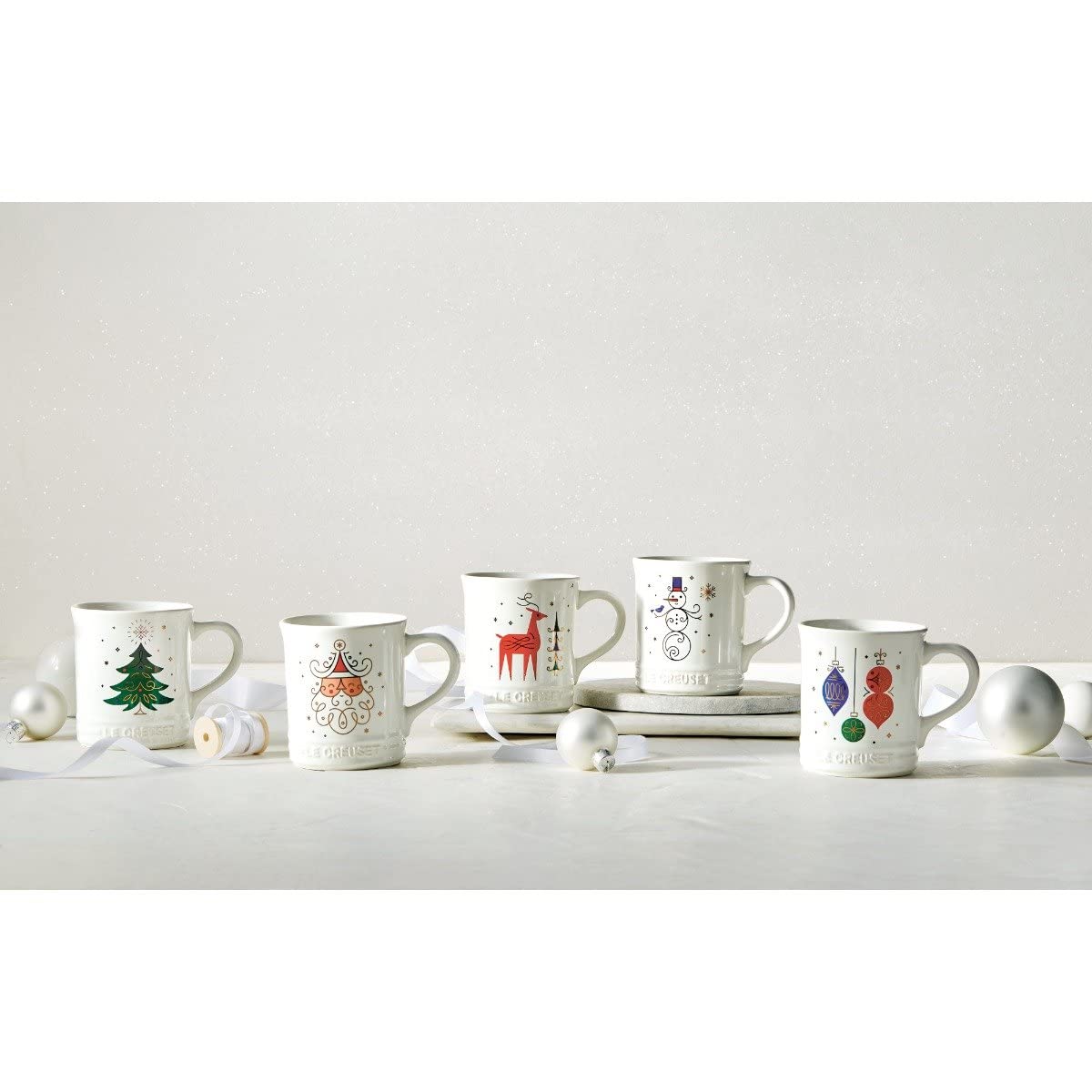 Le Creuset Stoneware Noel Collection: Reindeer Mug, 14 oz., White w/Applique