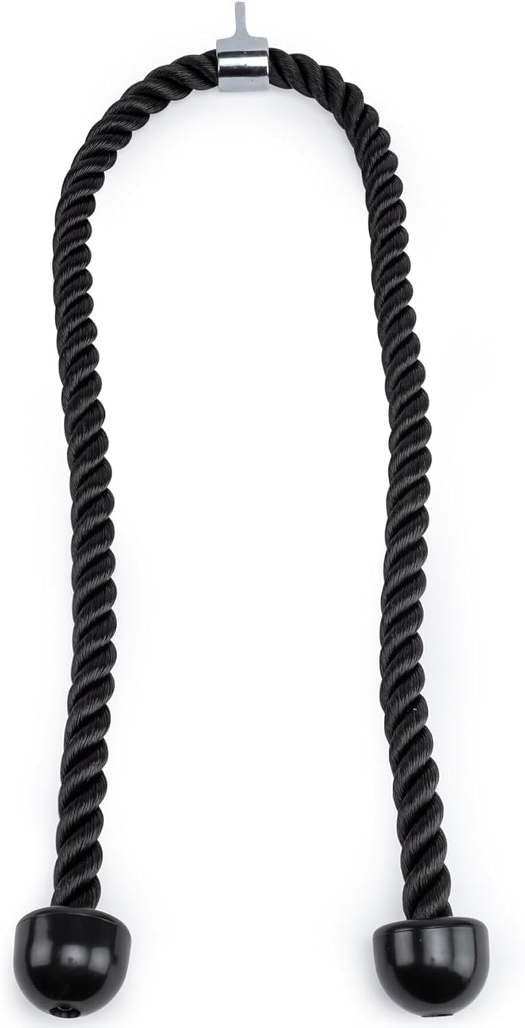 Double Length Tricep Rope for Cable Machines - 55 Inch Heavy Duty Pulldown Attachment, 4ft 7in Gym Strength Training Accessory & Home Workout Equipment (55in)