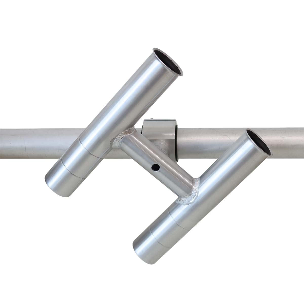T-Top fishing Rod Holder Twin Aluminum clamp-on fit 1-1/2",1-7/8",2" inch horizontal or vertical fishing tower/leaning post/rail white black anodized (Silver Anodized)