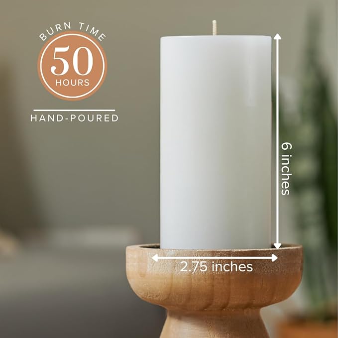 Simply Soson 3x6 inch White Pillar Candles Set of 6, Smooth Texture, Unscented White Candles, Dripless Candles, 3 inch Pillar Candles Ideal as Wedding, Parties, Spas, Dinner, Home Decoration, Church