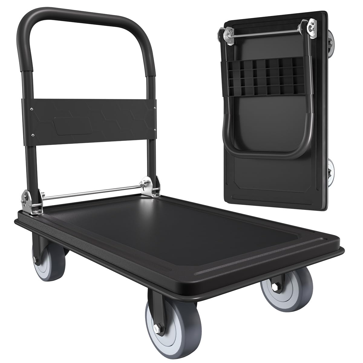 WUD Push Cart, Folding Mobile Platform Trolley,Thickened and Reinforced, 360° Swivel Wheels,35.4 “L x 23.6 ”W, 1100 lb. Black Dolly cart with Wheels (Black, Large)