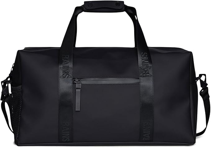 RAINS Trail Gym Bag - Black Waterproof Sports Duffel Bag for Men and Women with Shoulder Strap, Carry Handles and Mesh Pocket for Training or Travel - 2 Year Warranty