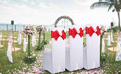 Skiennix Red Chair Sashes - Elegant Spandex Wedding Chair Bows for Parties | 10-Pack