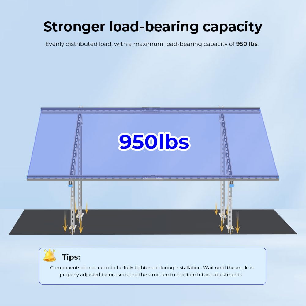 SUNGOLDPOWER Solar Panel Ground Mount Bracket,Adjustable Tilt & Expandable Solar Mount Bracket Kits for 2pcs 300W/450W/500W/550W/560W/590w Solar Panels,for Ground,Farm,Backyard,Off-Grid System