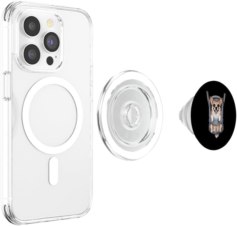 Corgi Puppy Lover PS Funny Corgi Puppy In A Baby Carrier. Dog Lover PopSockets PopGrip for MagSafe
