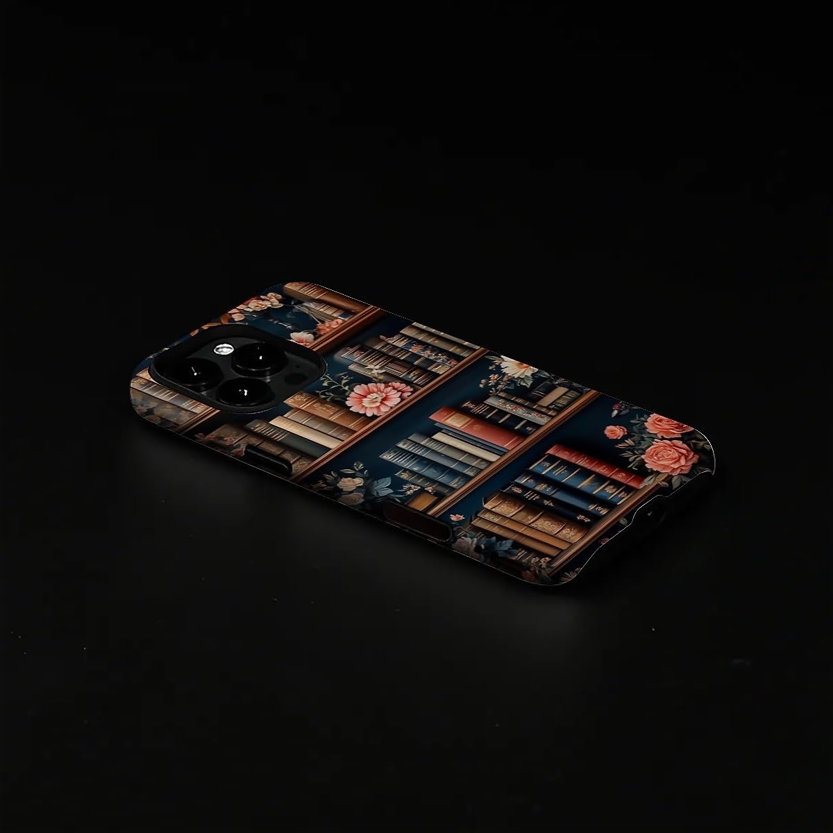 Akinmi 16 16 Case for iPhone Pro Max,Flower Bookshelf Exquisitely Pattern Double Protective Phone Cover Cases Soft