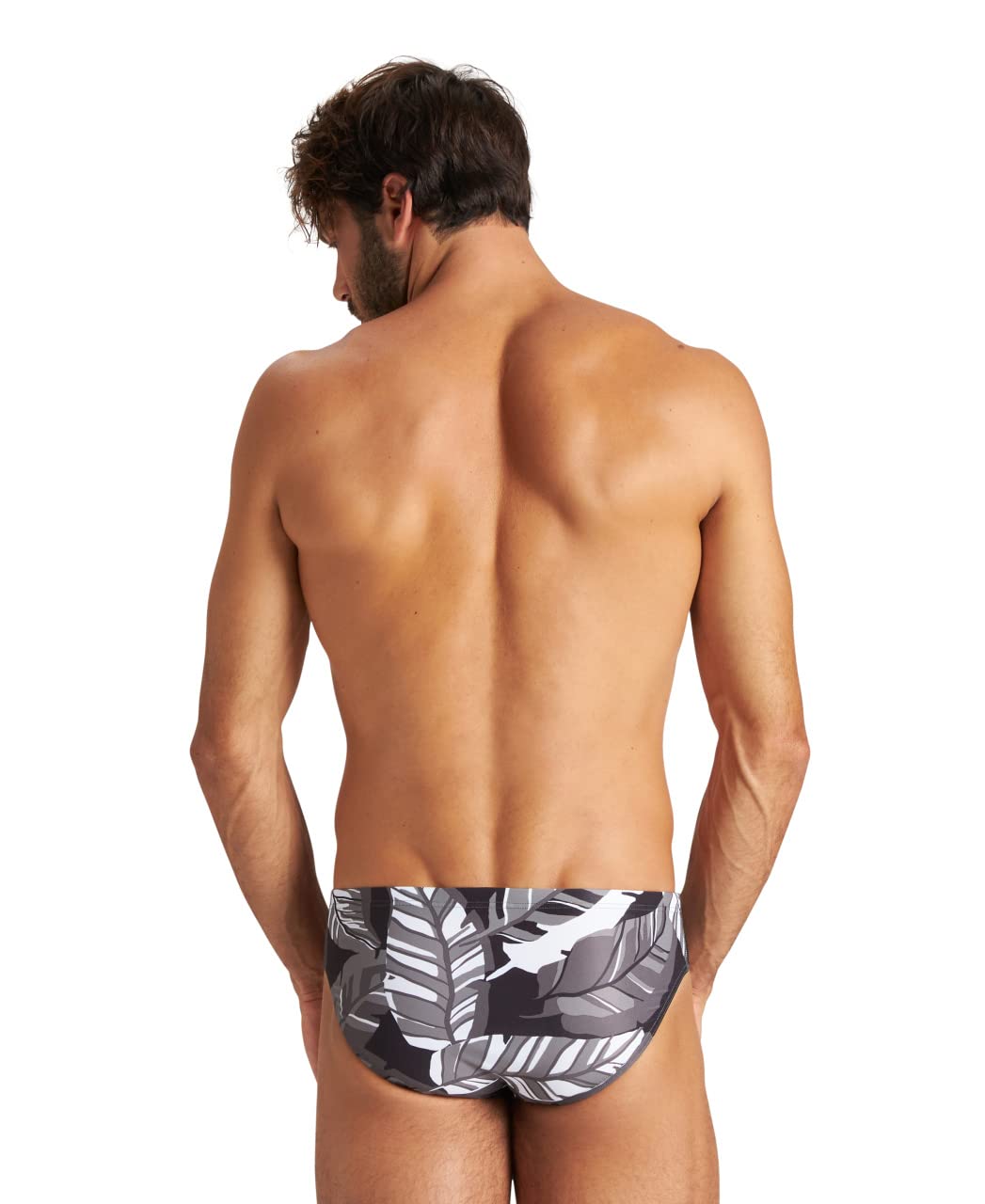 ARENA Men’s Tropical Swim Brief Chlorine Resistant Quick Dry Training & Racing Suit for Competitive Swimmers, Black-Black Multi, Size 22