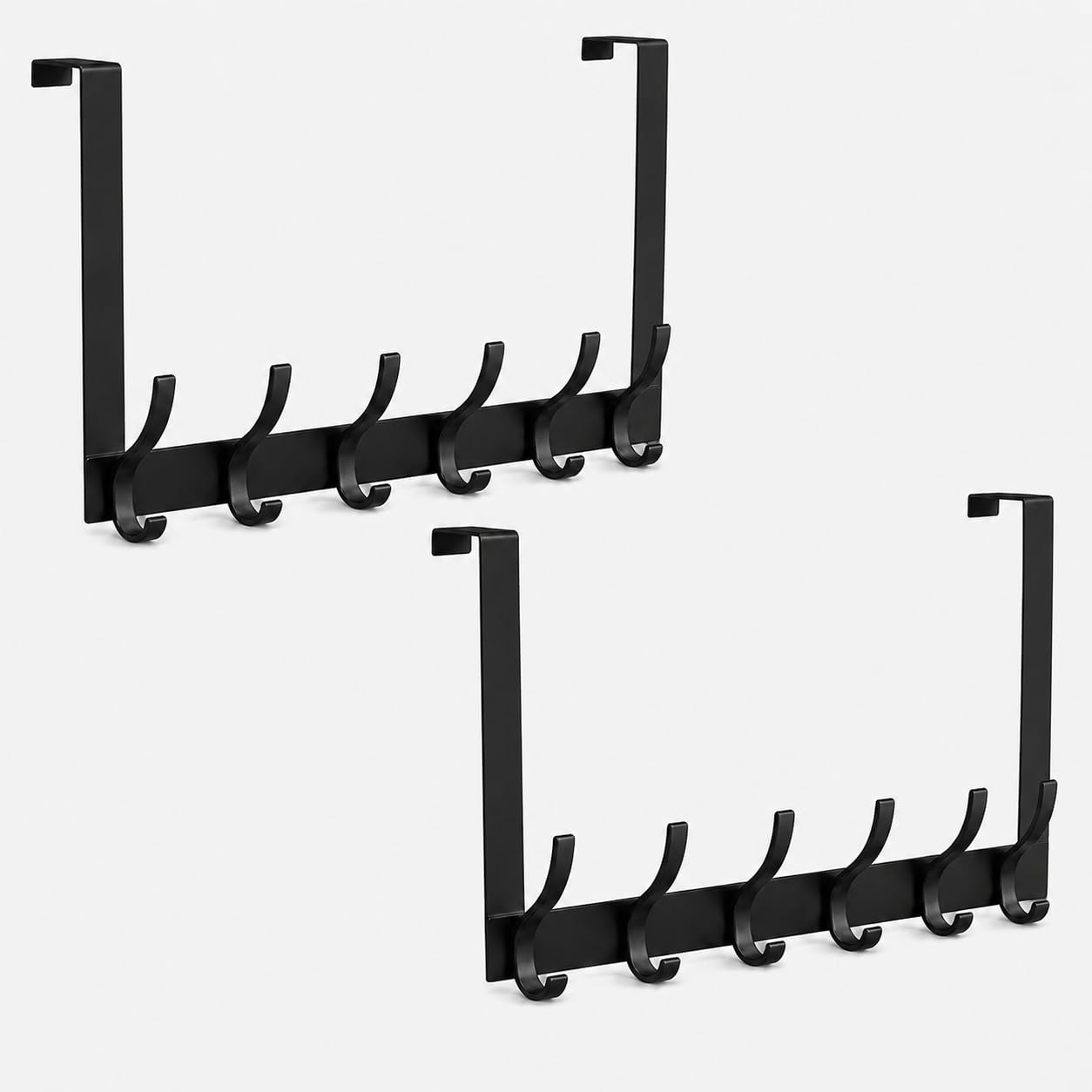 Peasulin 2 Pack Large Over The Door Hooks, Sturdy Door Hanger with 12 Hooks, Door Towel Rack for Bathroom, Bedroom, Kitchen, Coat Rack for Hanging, Easy to Install (Black)