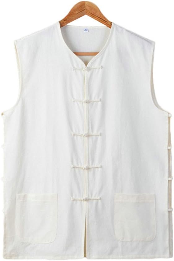 Men's Cotton Sleeveless Kung Fu Vest ??Traditional Chinese Martial Arts Tank Top Tai Chi Wing Chun Wushu Training Shirt