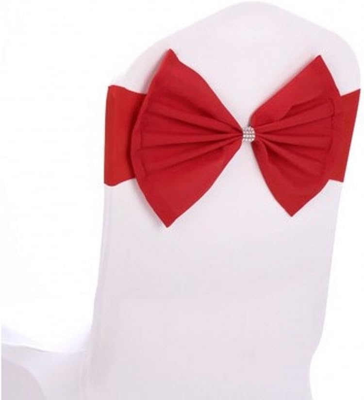 Skiennix Red Chair Sashes - Elegant Spandex Wedding Chair Bows for Parties | 10-Pack