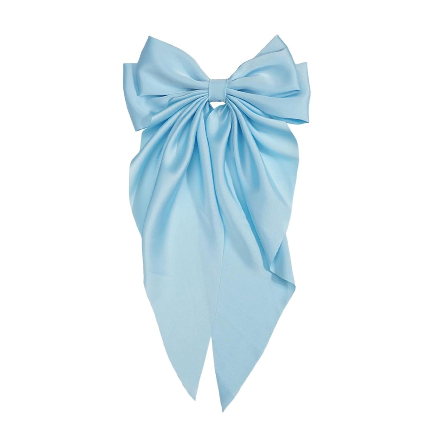 Skiennix Jumbo Silky Satin Bow Clip Hair Barrettes - Light Blue Large French Hairpins for Girls