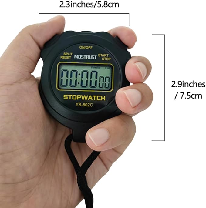 Digital Simple Stopwatch, 1/30 Lap Basic Stopwatch, No Bells, No Clock, No Alarm, Silent, Child Friendly, ON/Off for Swimming Coaches Kids