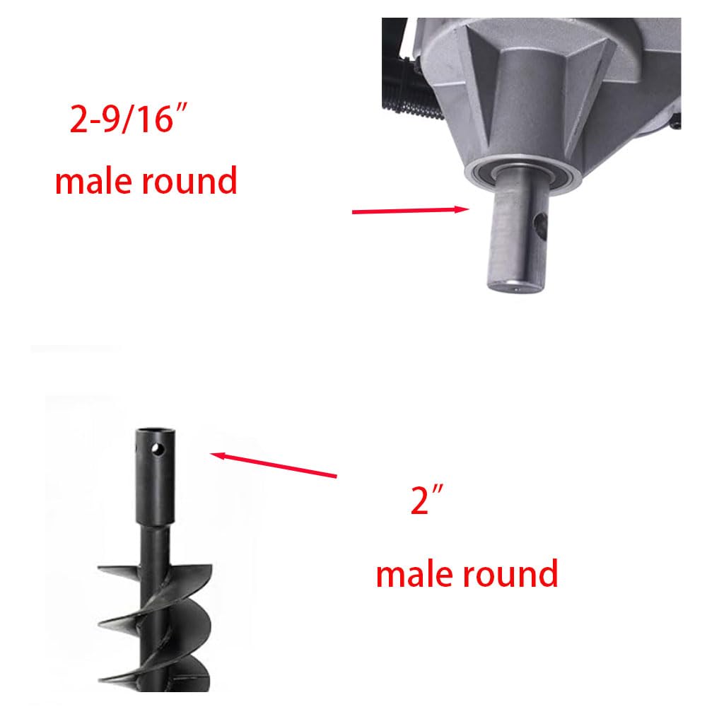 Auger Adapter 2-9/16 inch Female Round to 2 inch Male Round Auger Shaft Bit Adapter Conversion Bolt Pin