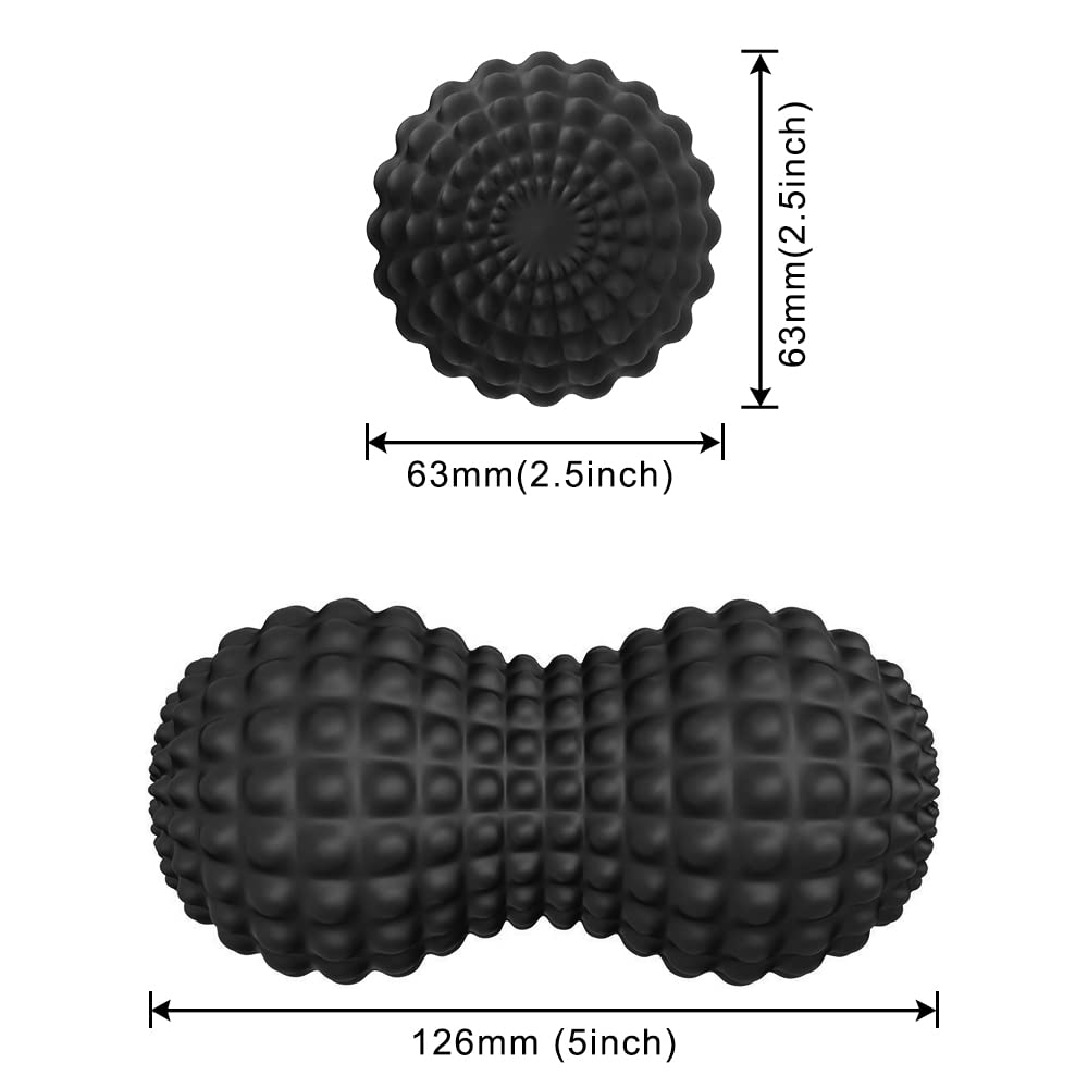 SELEWARE Peanut Massage Ball, Peanut Double Lacrosse Massage Roller Ball for Back Neck Shoulder Spine Legs Hips, Deep Tissue Peanut Roller Ball Trigger Point Muscle Massage Ball, Black