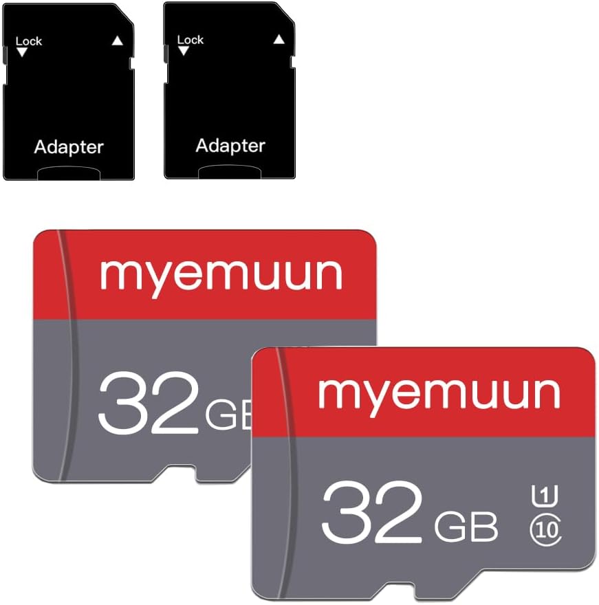myemuun 2 Pack 32 10, (32GB*2) GB Micro Memory Card with Adapter, TF Memory Card Class Mini Memory Card