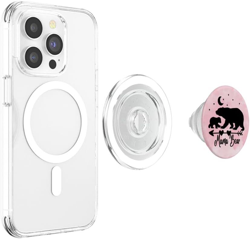 ASBBears Black Mama Bear and One Cub On Pink Watercolor PopSockets PopGrip for MagSafe