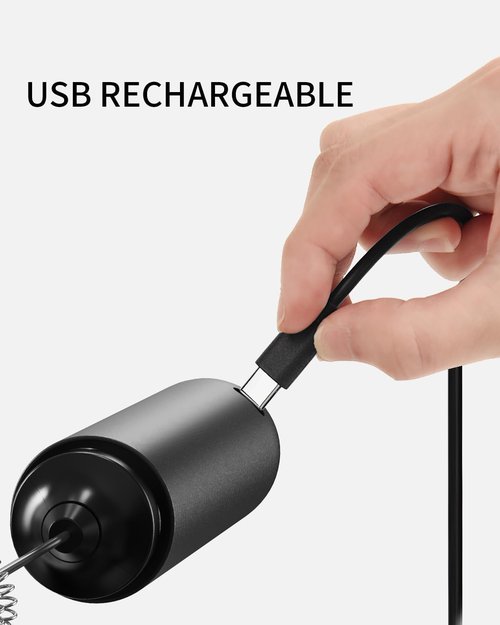 Circle Joy Rechargeable Milk Frother - Dual Coil Electric Whisk for Coffee & Matcha | Portable Handheld Mixer, Black