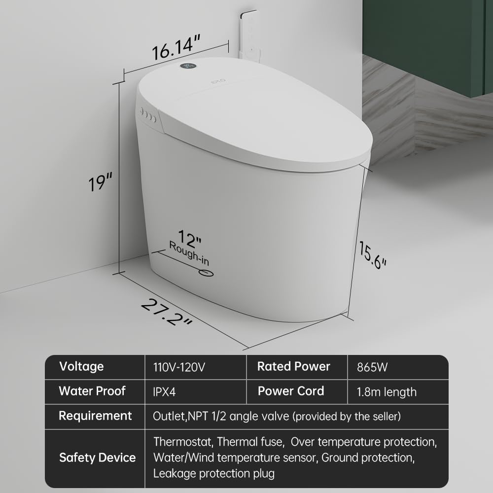 EPLO Smart Toilet,One Piece Bidet for Bathrooms,Modern Elongated Toilet with Warm Water,Dual Auto Flush,Foot Sensor Operation,Heated Bidet Seat,Electric Tankless Toilets with LED Display E16