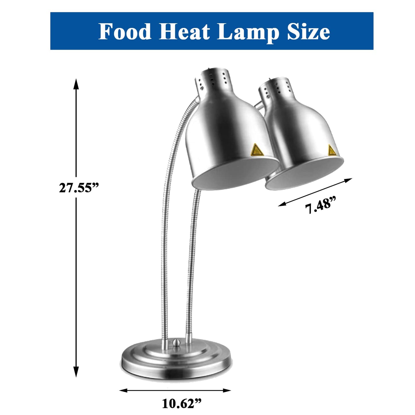 GAINTOO Dual Bulb Food Heat Lamp Restaurant Food Warmer Light Portable Heating Lamps Silver (Dual Head)