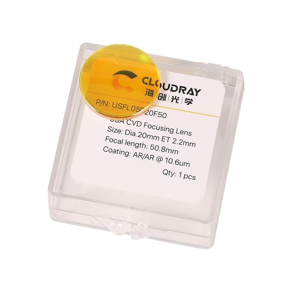 Cloudray CO2 Laser Lens 20mm Mirror CO2 Laser Focal Lens CO2 Focus Lens, CVD ZnSe for CO2 Laser Engraving Machine Cutter 40W-200W,Dia 20mm FL50.8mm
