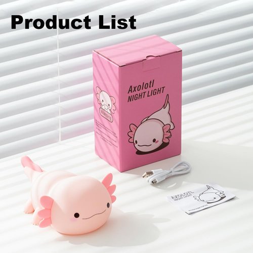 magical JD Axolotl Night Light for Kids Bedroom, Animal Silicone Nursery Night Lamp Touch Dinosaurs Nightlights USB Rechargeable Bedside Lamp for Baby Children Toddlers Girls Gift (Pink Axolotl)