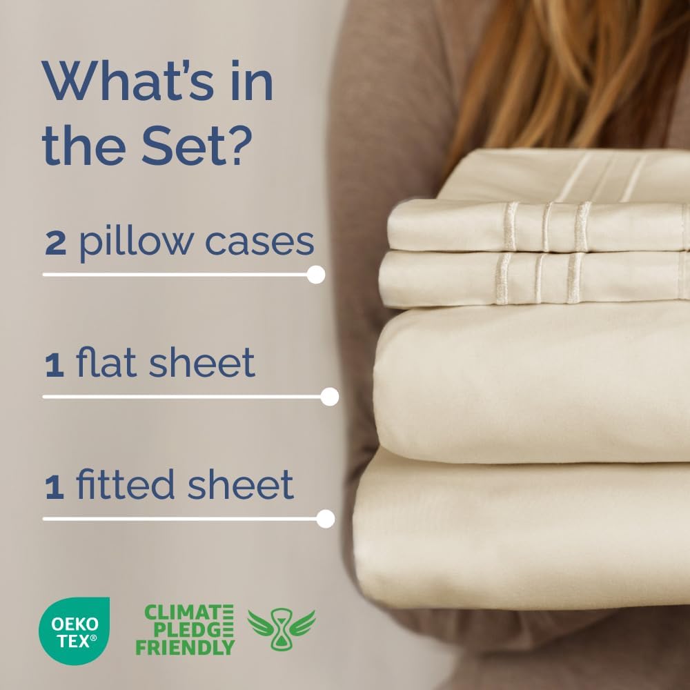 Skiennix Full XL Bed Sheet Set - Soft, Breathable & Cooling 4-Piece Luxury Bedding - Deep Pockets, Off White