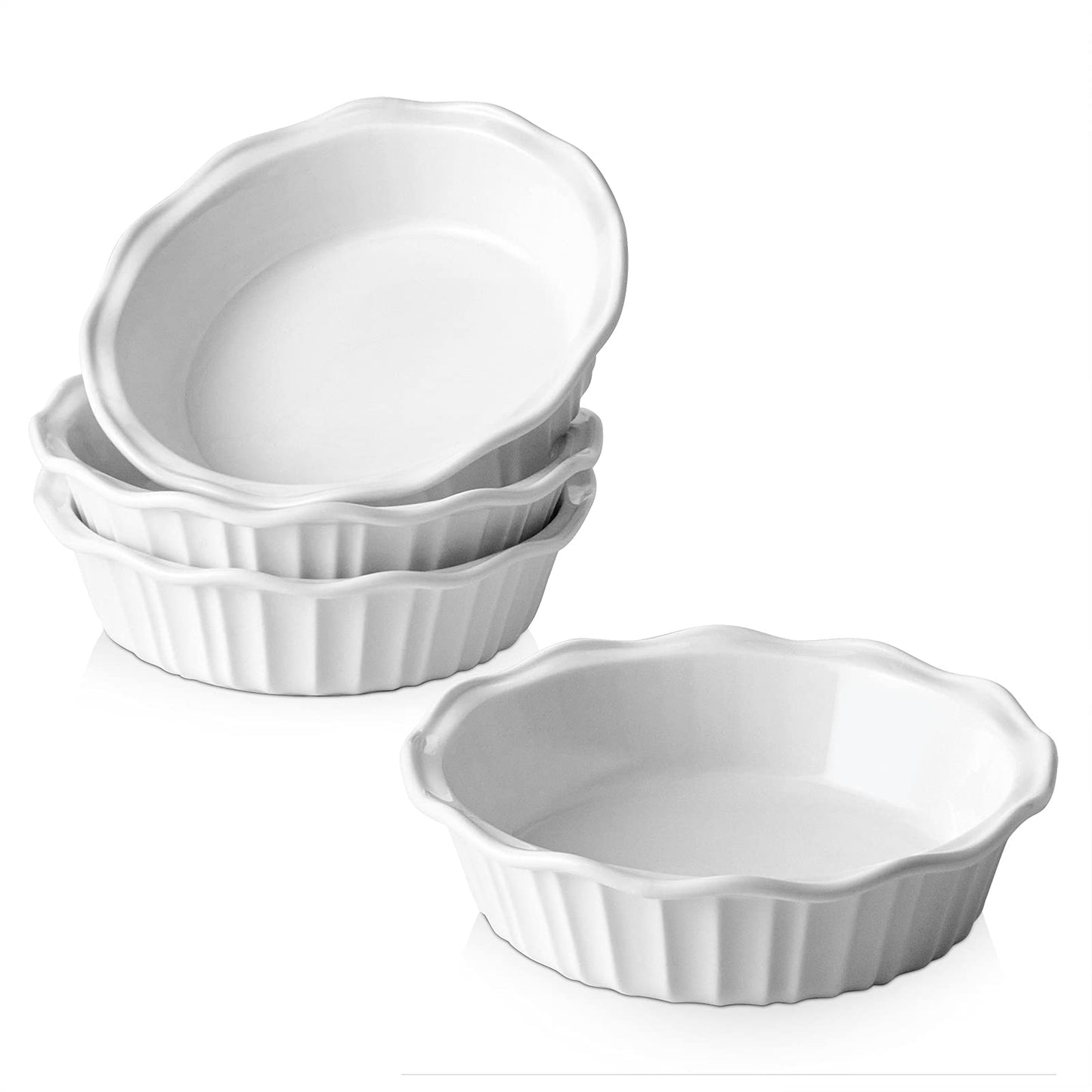 LIFVER Ceramic Pie Pans for Baking 6 Inches, 11.6 OZ Set of 4 Deep Pie Dish, Round Mini Pie Plates Tart Pans, Small Quiche Baking Fluted Dish Pan for Dinner, Oven, Freezer, Microwave Safe