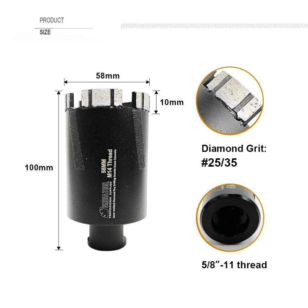 SHDIATOOL Diamond Core Drill Bits for Hard Stone Concrete Marble Granite Brick Laser Welded Dry or Wet Hole Saws