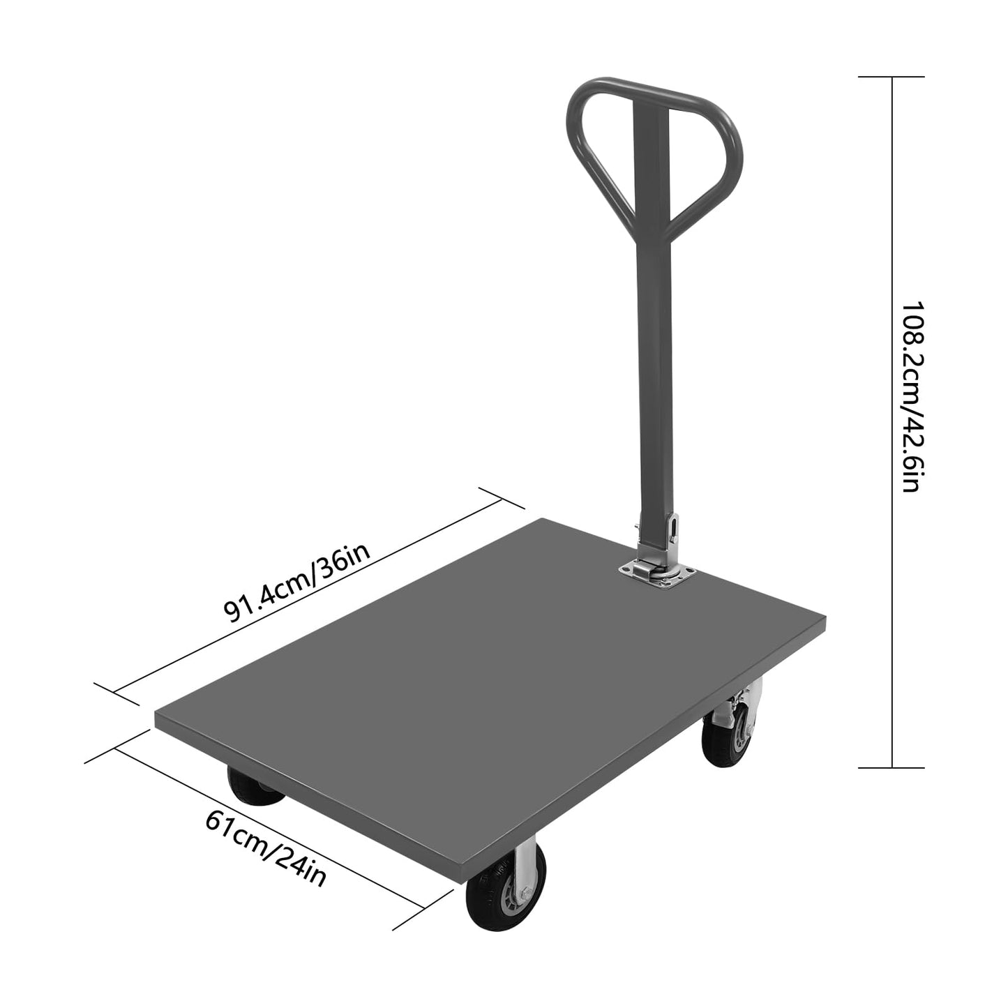 36 x 24 inch Heavy Duty Platform Truck, Industrial Flat Dolly Cart with 2000lb Capacity, Metal Platform Cart, Moving Flatbed Cart with Wheels and 360 ° Rotatable Handle